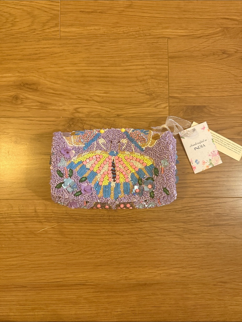 Handmade Lavender Beaded Clutch - India